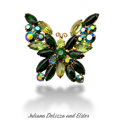 Juliana Delizza & Elster beautiful green shades and dazzling AB Rhinestone Butterfly Pin - Art.653/6