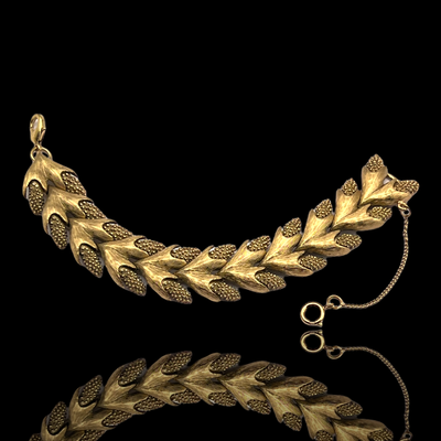 1950s vintage foliage and pine cone/berries Bracelet in a attractive brushed gold tone chunky design- Restored bracelet -- Art.492/6