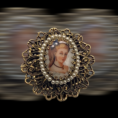 Vintage Victorian Revival Portrait Brooch/Pendant seed pearls Frame and gold tone layered lace filigree - Art.287/5