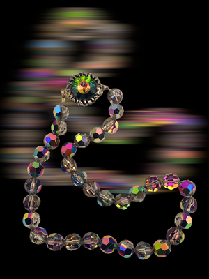 Stunning Strand Crystal Choker Necklace with Watermelon Rivoli Clasp - crystal beads strung on metal chain --Art.574/5