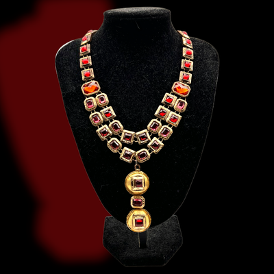 1970s Vintage lively cherry red bezel stone Y-style Necklace - showy vintage necklace -art.332/3