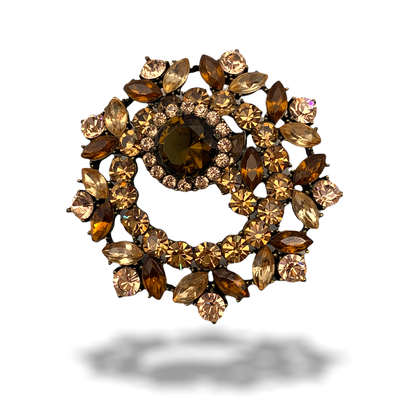 Warm Autumn colors rhinestones Large round Brooch/Pin - late 1970 a coat pin for a touch of bold glamour -art.85-