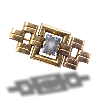 1920s antique French Aquamarine collar-style Brooch - fine design feature geometric pattern in gold plated - Art.960/2
