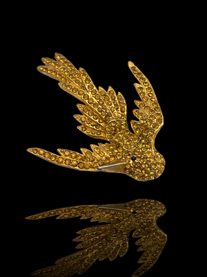 Elegant Vintage Bird in Flight Rhinestone  Brooch - figural bird of Paradise paveded dazzling topaz rhinestones on gold toned setting-art.789/4