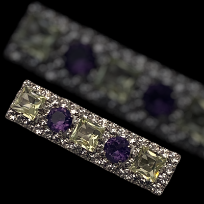 STUNNING high quality 1940s long rectangle brooch with open back unfoiled Amethist glass stones and Topaz -Art.275/4-