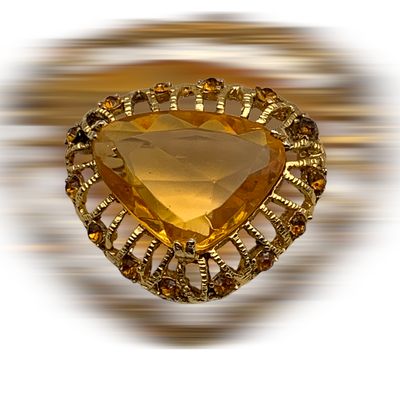 Runway Brooch w Large Topaz Glass Stone - large stone pronged into open frame w/chaton --art.623/5