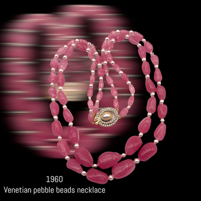 Sugary look Venetian two strands in pink glass bead w/simulated pearls necklace - transparencies & fanciful beads - Art.138/6