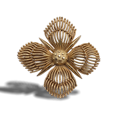 Stunning Trifari Maltese Cross Brooch - Vintage Crown Trifari Pin Brooch w/beautiful form in brushed & glossy gold finish - Art.639/6