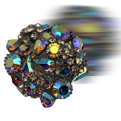 50s Vintage sparkling jonquils yellow w/pastel colors superb AB rhinestones layered Brooch- Quality stones on silver tone setting-art.435/5
