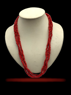 Cherry red glass coral beads 3 strands necklace - circa 1960s lovely and refreshing old find -- Art.914/4 -