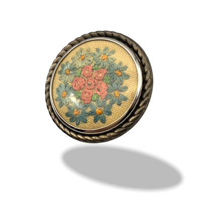 Exquisite antique embroidered flowers European brooch - 1940s adorable pastel flowers and fresh spring bouquet - art.875/3