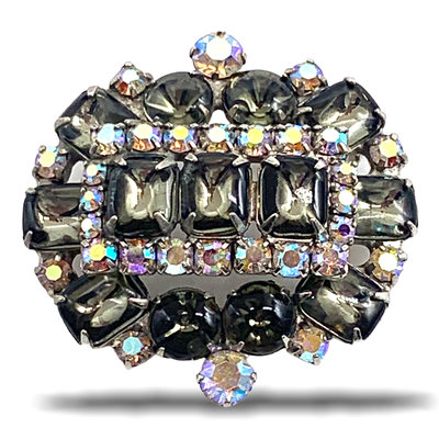 Vintage Weiss Smokey and Aurora Borealis Rhinestone Brooch-Pin - rare Weiss brooch - Art.599/6
