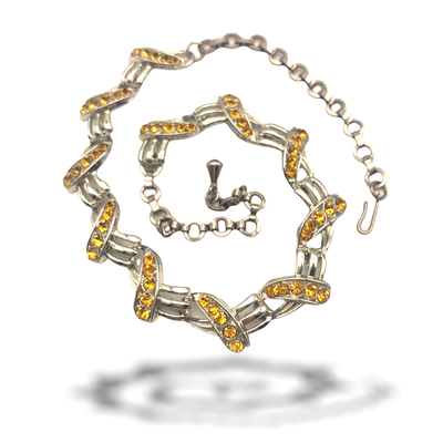 Very Nice 1960s  Crystal Necklace  - Splendid topaz crystals on silver -perfect for party nights-- Art.454/2