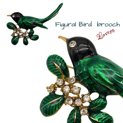 Vintage 1960's exquisite Figural Bird on Branch Estate Pin - cluster clear rhinestones and so lovable enamel work-art.839/4