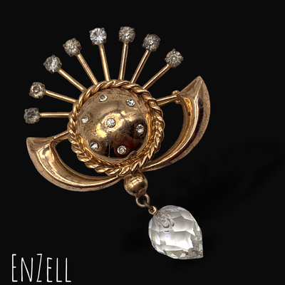 Magnificent EnZell brooch 1940 - sterling silver gold plated & swarovski-Signed original design and incredible -- art.765