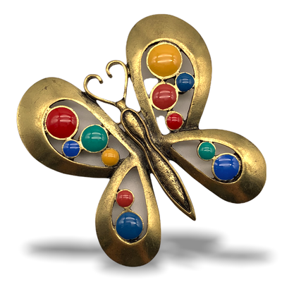 1970s large butterfly brooch -Spectacular large butterfly figure brooch - Enamel and antique brass gold -Vintage Butterfly -Art.900