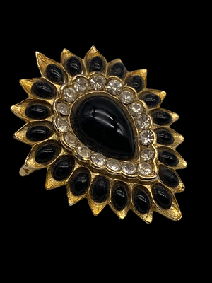 1950 brooch drop gold and black - great design with crystals and cabochons blacks - beautiful retro brooch--Art.10/3