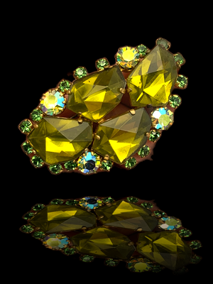 Unusual cut green Art Glass stones European brooch - lively green pebbles illuminated by Aurora Borealis - Unique Cut Stones pin - Art.707/4