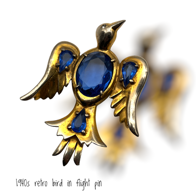 Gorgeous 1940s bird in flight Ultramarine blue Glass Belly Dove Brooch - lovely collectors figural brooch - Art.660/6-SOLD OUT