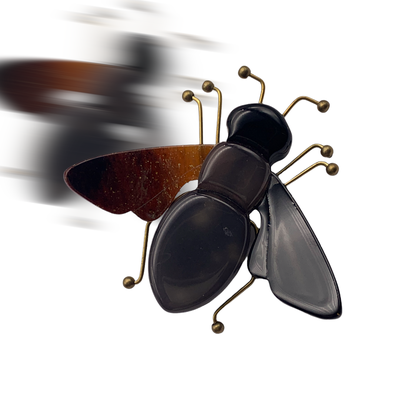 Great figural fly pin with shiny black & brown color - Layered resin with legs and antennae in gold brass -- art.759/5