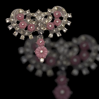 Vintage Deco Style Fruit Salad Rhinestone Pink Flowers Dangle brooch Pin - ancient splendor of a Lady retro - Art.694/4-SOLD OUT