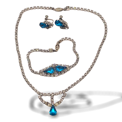 1950 femminile demi set con Art Glass  pietre acquamarina e cristalli -art.822/2-