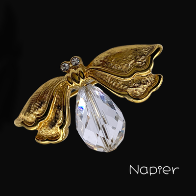 Vintage Napier Clear Briolette Crystal Gold Tone Fly/Firefly /dragonfly Miniature Pin Brooch - Art.581/6