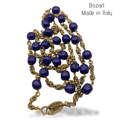 Vintage made in Italy signed Venetian Art Glass Lapis Lazuli Station Necklace w/ gold twisted Chain -Art.45/6