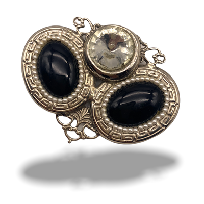 1960 grande spilla con Rivoli crystal e microperle  -art.930-