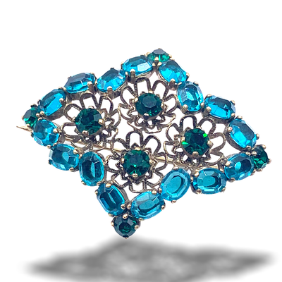 European Art Nouveau green-sea unfoiled stones and emerald tones 4tips star shaped brooch - elegant floral openwork motif - art.345/4 -