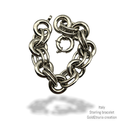 Italy 925 Sterling Silver round & oval Link Bracelet - great Italian Design - chunky beauty whit a great appeal - Art.431/6
