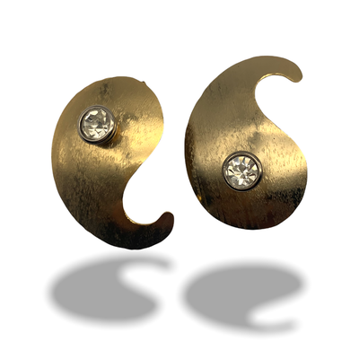 1970 Original - Italian paisley design earrings, gold and crystal - beautiful with original label---Art.212/3