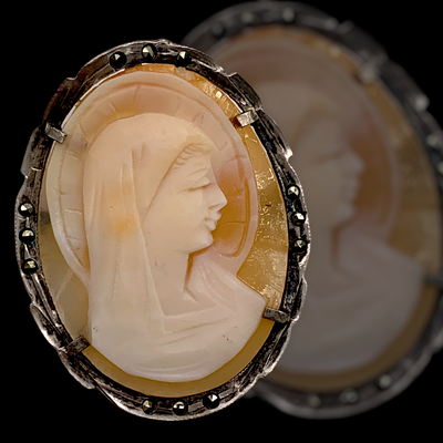 Vintage Madonna Cameo Brooch or Pendant - 800 silver frame with marcasite - Art.551