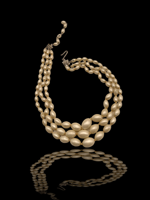 Three Strand Cascading matt White Cream Glass Beads Necklace Exquisite 1950s European Costume Jewelry- 3 strand--Art.214/5