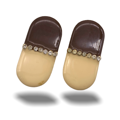 Originals 1960 bi-colored earrings - crystal and enamel - warm brown & elegant ivory - so stylish and glamorous-Art.837/2