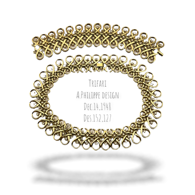 TRIFARI gold loop and crystals links necklace and bracelet set - A. Philippe designer, great quality for an exclusive collection-art.530/6
