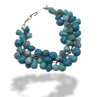 50s Very Cool Cha Cha choker Necklace glossiness Turquoise/pale Blue pleasant mix of tones color and forms-Glass Dotted Beads choker -Art.569/4