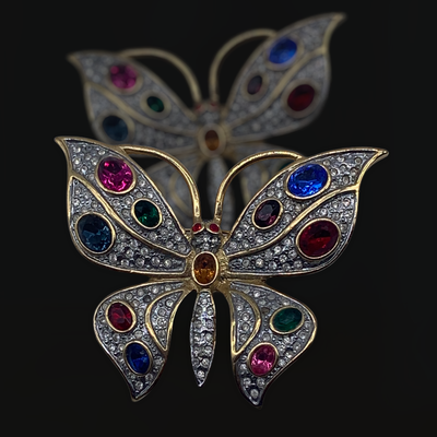Gorgeous multicolour butterfly brooch - 70s Italian Haute couture sparkling stones in a opulent design-exquisite for collectors-Art.308/4