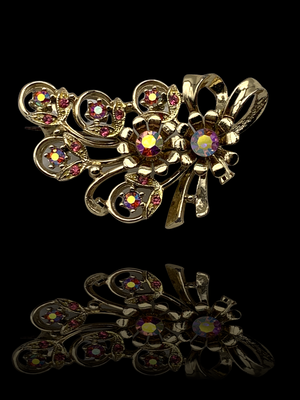 Exquisite spray bouquet bow brooch with AB rhinestones in dazzling light - 1950 gentle brooch/pin -- art.638/4 -