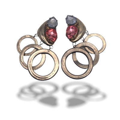 Eye-catching dangle rings and large drop rhinestones earrings - showy look for a original 1970s italian design earrings - Art.218/4