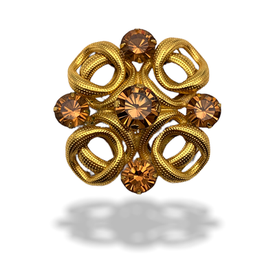 Large Honey Topaz chaton on a bright textured gold tone design Brooch - 1950s elegant unsigned beauty - Art.538/5