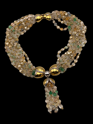 Vintage 9 Multi Colored Pastel glass Beads & small Baroque Pearls Necklace with Big Fun Tassel, Italian classy beauty - Art.556/4