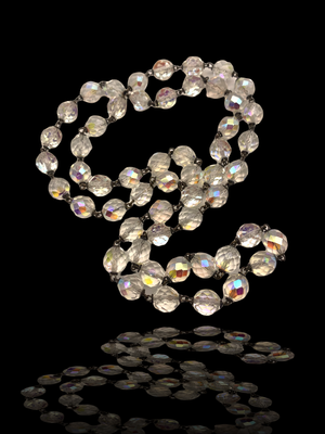 Vintage Crystal Bead Eternity Strand Long 35 Inch round Facetted Necklace with Aurora Borealis - Art.521/5