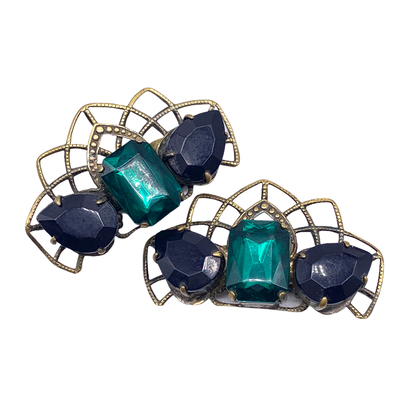 1950s Fantastic Bold runway clip earrings large black stone and deep green  -Art.752/3-