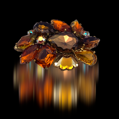 Gracious palette of warm amber light & honey topaz brooch w/sweet boreal sparks-European pin shows pleasing mix of shaped stones-Art.838/5