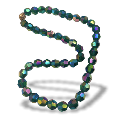 Fabulous Vintage PEACOCK green 1strand necklace - Mix flash Colors on large Crystal Beads European Necklace -Art.251/5