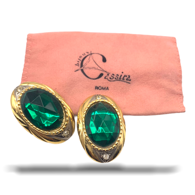  1970s Earrings, beautiful color and shape - great light emerald green - excellent quality - art.583/2