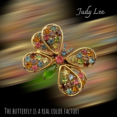 Judy Lee Pastel-colored Rhinestone Butterfly Pin - Exquisite figural pin - Garden Party jewelry collection - art.713/6