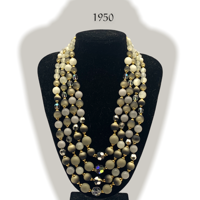 Stately Art Glass Five Strands Palette in taupe/gray/opalescent milky Beads 50s Vintage - lovely quality Italian vintage necklace-art.267/6