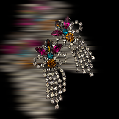 Fabulous Multi Color Rhinestones Vintage Earrings - cascading fringe design w/dazzling rhinestones -- art.994/5-sold